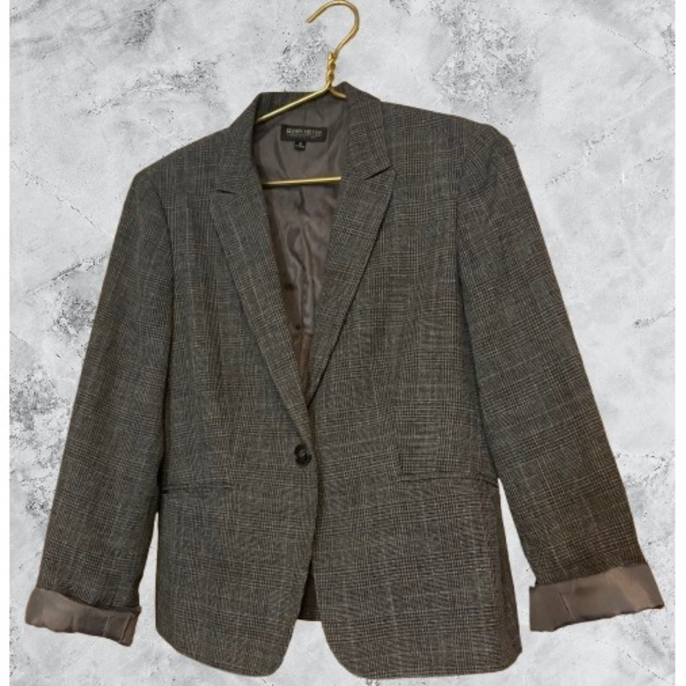 John Meyer Collection Grey Glen Plaid Blazer Single Button Jacket Womens Size 12